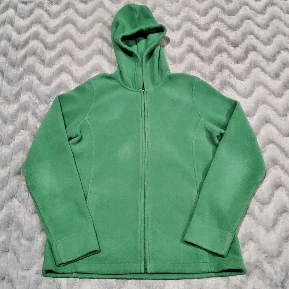 L L Bean Womens Size XS Light Green Fleece Hooded Zip Up Jacket